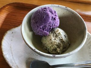 Blueberry and mint chocolate ice cream at Dechibica in Yomitan