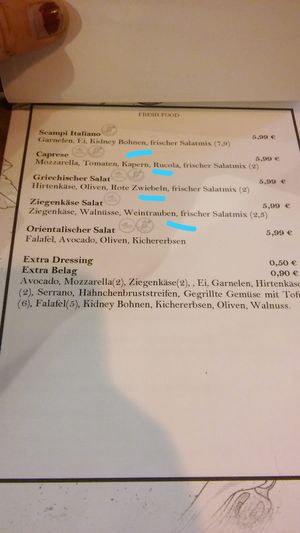 (ignore the blue lines)
Many yummy and affordable vegan dishes... :) at Fresh INN - Holm in Flensburg