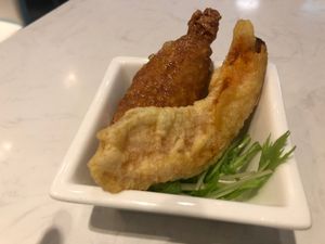 Lunch Set - Deep fried bean curd roll and pumpkin tempura at Leisurely Veggie - Causeway Bay  in Hong Kong Island