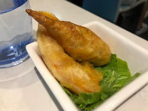 Fried bean curd rolls and pumpkin tempura at Leisurely Veggie - Causeway Bay  in Hong Kong Island