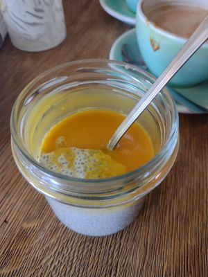 Chia pudding with mango sauce (super delicious) 😋 at Wegarnik in Zielona Gora
