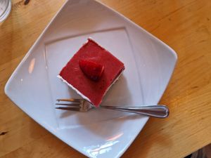 Strawberry cheesecake for dessert. at Robin Food in Amsterdam