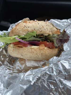 Josh’s Breakfast Bagel + coconut bacon   at The Lunch Room Bakery & Cafe in Ann Arbor