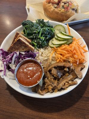 Bibimbap! I thought the gochuchang sauce was a little too strong for my taste and the bowl had a little too much grease for me. The tofu was pretty tasty!  at The Lunch Room Bakery & Cafe in Ann Arbor