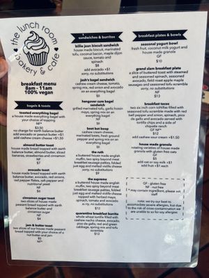 Laminated menu  at The Lunch Room Bakery & Cafe in Ann Arbor