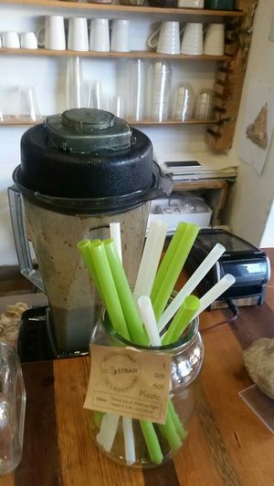 Bio straws & cups made from corn starch at Elixir Cafe in Cape Town