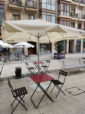 Lots of seating outside at La Camelia Vegan Bar in Bilbao