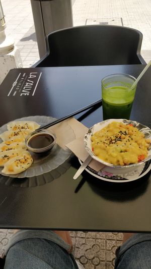 Dumpling and chickpea salad. SO TASTY at La Camelia Vegan Bar in Bilbao