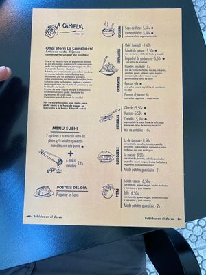 Menu august 2021 at La Camelia Vegan Bar in Bilbao
