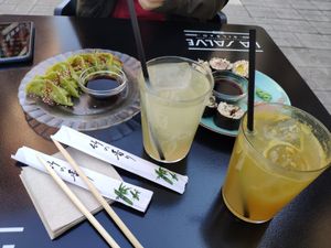 Gyozas y roll at La Camelia Vegan Bar in Bilbao