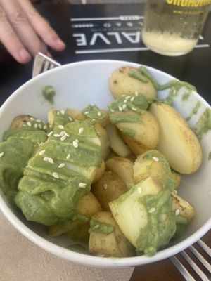 Potatoes with mojo verda   at La Camelia Vegan Bar in Bilbao