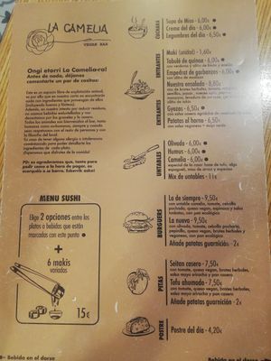 Menu at La Camelia Vegan Bar in Bilbao