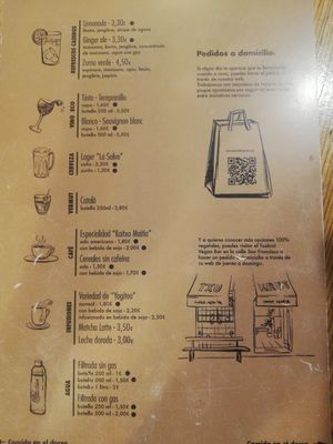 Menu at La Camelia Vegan Bar in Bilbao