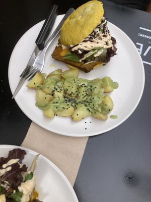 seitan pita with cooked potatos  at La Camelia Vegan Bar in Bilbao