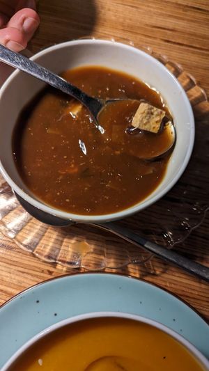 Miso soup at La Camelia Vegan Bar in Bilbao