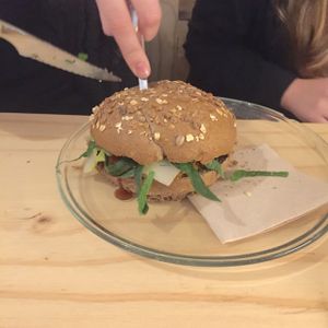 burger at La Camelia Vegan Bar in Bilbao
