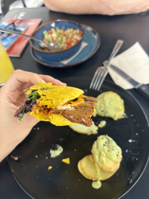 Pita with seitan - super thin slice of seitan (very disappointing)  at La Camelia Vegan Bar in Bilbao