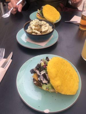 Pitas de seitán y patatas con mojo verde  at La Camelia Vegan Bar in Bilbao