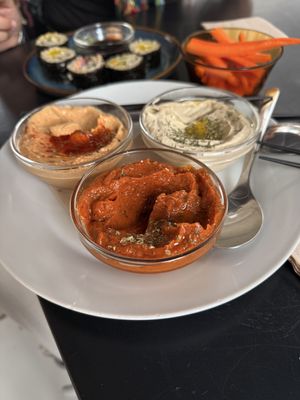 Trio of hummus  at La Camelia Vegan Bar in Bilbao