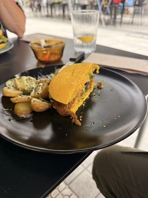 Seitan burger  at La Camelia Vegan Bar in Bilbao