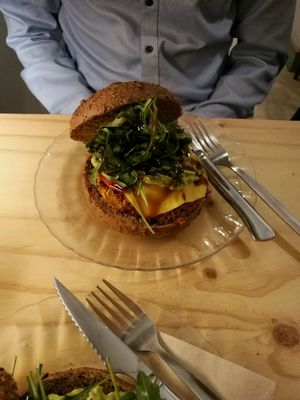 vegan burger  at La Camelia Vegan Bar in Bilbao