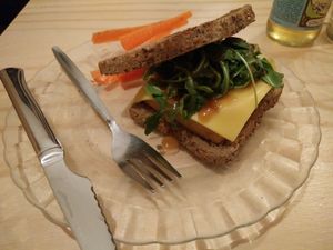 tempeh sandwich at La Camelia Vegan Bar in Bilbao
