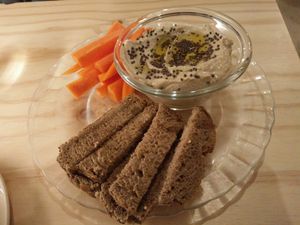 la camelia dip with carrots and bread at La Camelia Vegan Bar in Bilbao