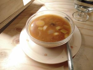 miso soup at La Camelia Vegan Bar in Bilbao