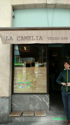 entrance at La Camelia Vegan Bar in Bilbao