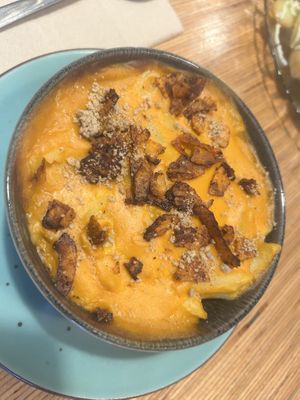 Mac and cheese with bacon style bits   at La Camelia Vegan Bar in Bilbao