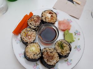 Love sushi at La Camelia Vegan Bar in Bilbao