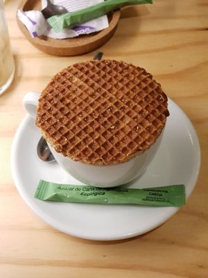 Coffee with waffle! at La Camelia Vegan Bar in Bilbao