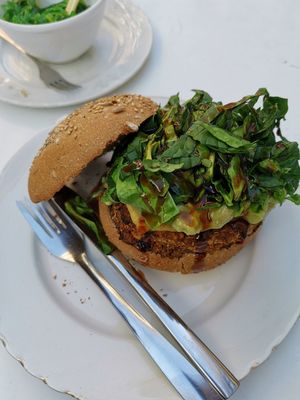 Vegan burger at La Camelia Vegan Bar in Bilbao