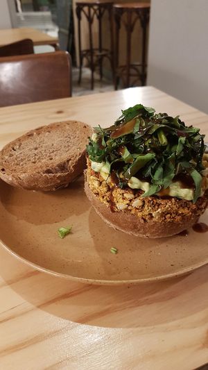 Vegan burger at La Camelia Vegan Bar in Bilbao