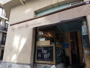 Outside at La Camelia Vegan Bar in Bilbao