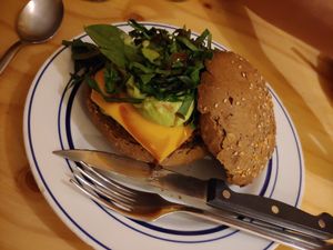 Burger vegetal at La Camelia Vegan Bar in Bilbao