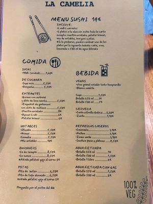 Carta / Menu at La Camelia Vegan Bar in Bilbao