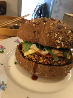 “La de siempre” Burger  at La Camelia Vegan Bar in Bilbao