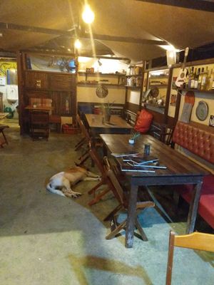 Indoor seating at Cafe do Mar in Ilha Grande