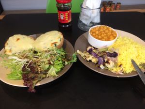 pizza and rice chickpea  at Natural Plus in Outlying Islands