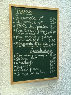 Menu for tapas and salads at Brown Sugar in Cadaques