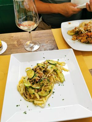 Tagliatelle with tofu ginger and zucchini at Nadamas in Bolzano