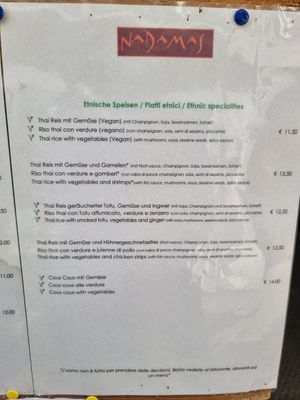Menu, vegan mentionned at Nadamas in Bolzano