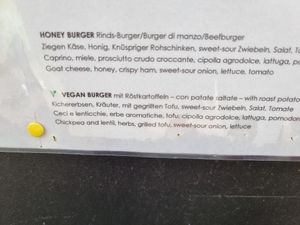 Vegan burger on menu at Nadamas in Bolzano