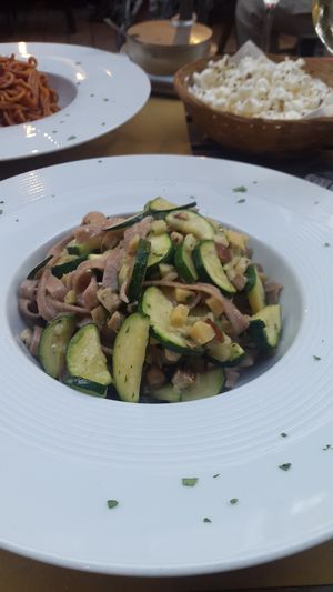 Vegan Homemade tagliatelle with ginger, tofu and zucchini at Nadamas in Bolzano
