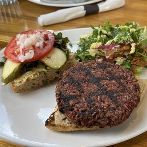 Northstar burger is served on focaccia instead of a bun when you order it vegan.   at Northstar Cafe - Short North in Columbus