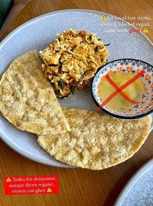 Not-vegan scrambled tofu  at Boticasol in Armenia