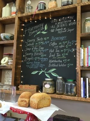 Menu board at Harmony Bakery in Baltimore