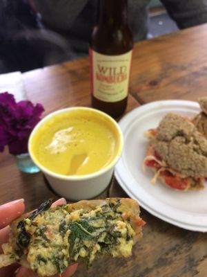 Vegan Quiche and burger at Harmony Bakery in Baltimore