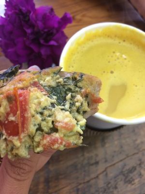 Vegan Quiche and Turmeric latte at Harmony Bakery in Baltimore